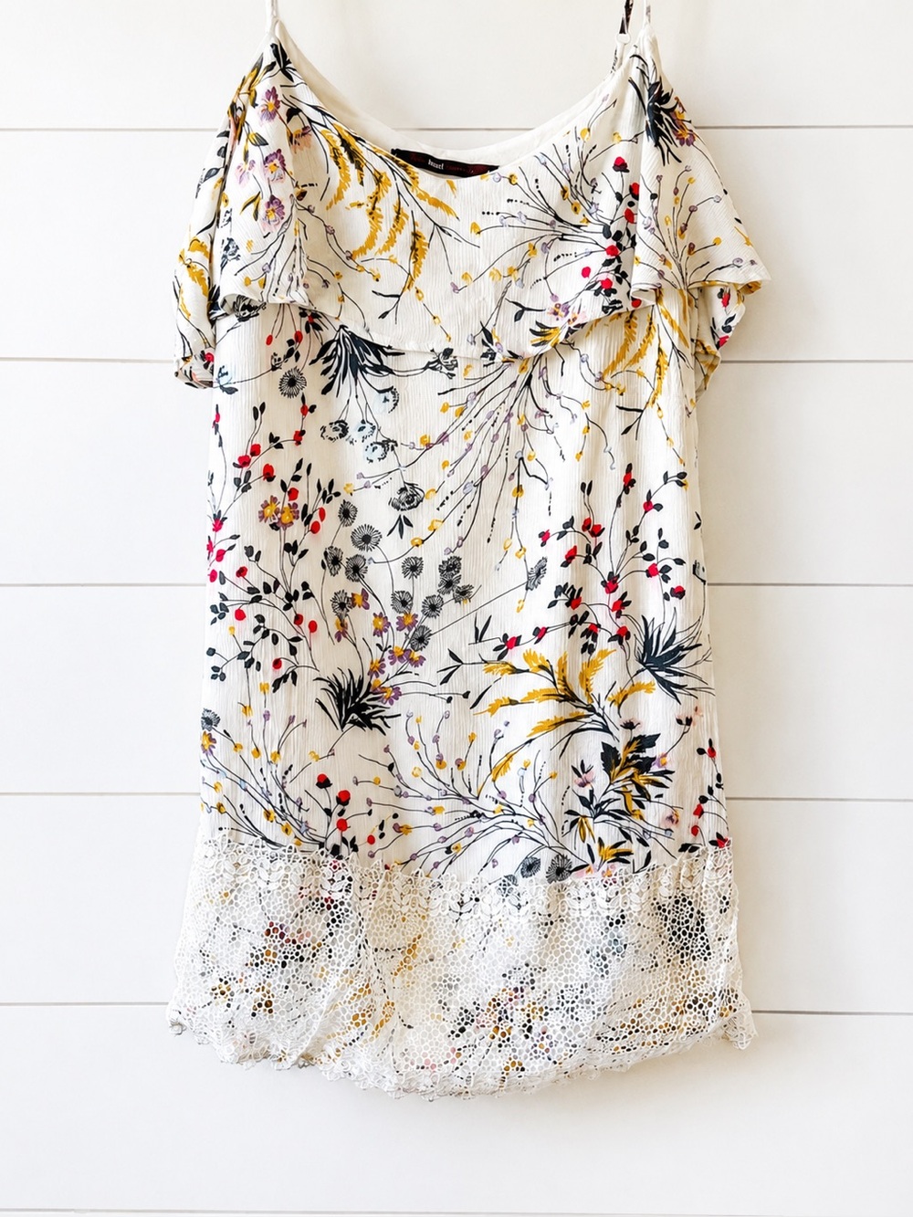 Hazel Off Shoulder Floral Mini Dress Lace Hem Boho Cottagecore Summer S